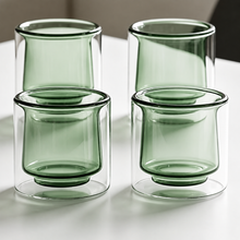 Load image into Gallery viewer, Set of Four Green Double Wall Espresso Cups
