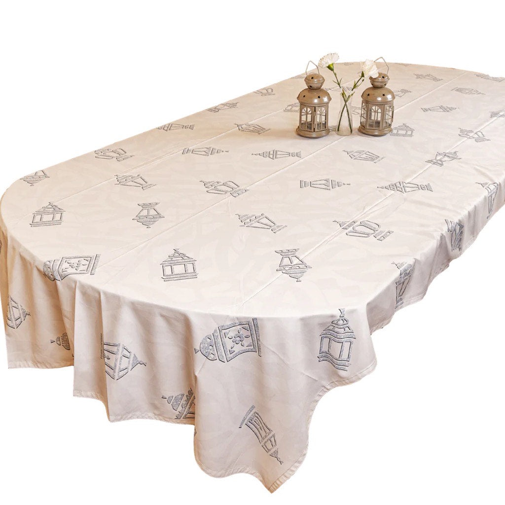 The Grey Shimmery Lanterns Rectangular Table Cloth