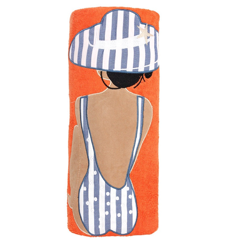 The Swimsuit Beach Towel In Orange & Blue Stripes