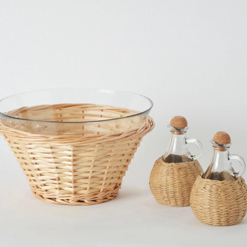 The Bamboo Salad Serving Bowl & Dressing Bottles Set