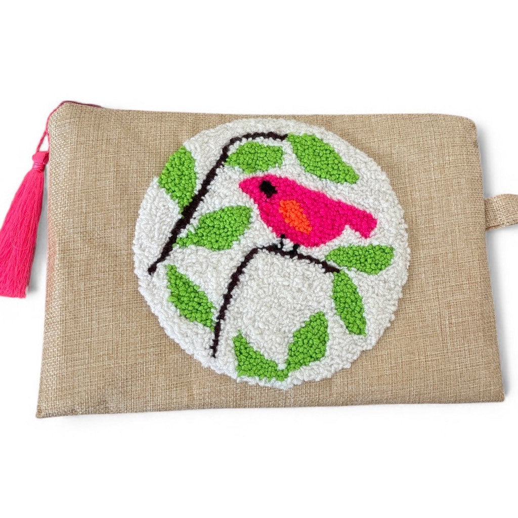 The Jute Pink Bird Clutch