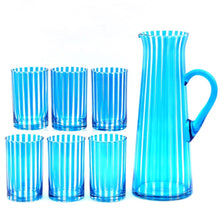 Load image into Gallery viewer, The Chevron Jug &amp; Six Glass Set in Sky
