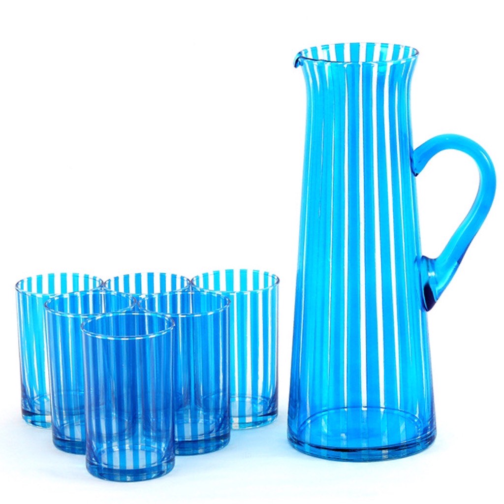 The Chevron Jug & Six Glass Set in Sky