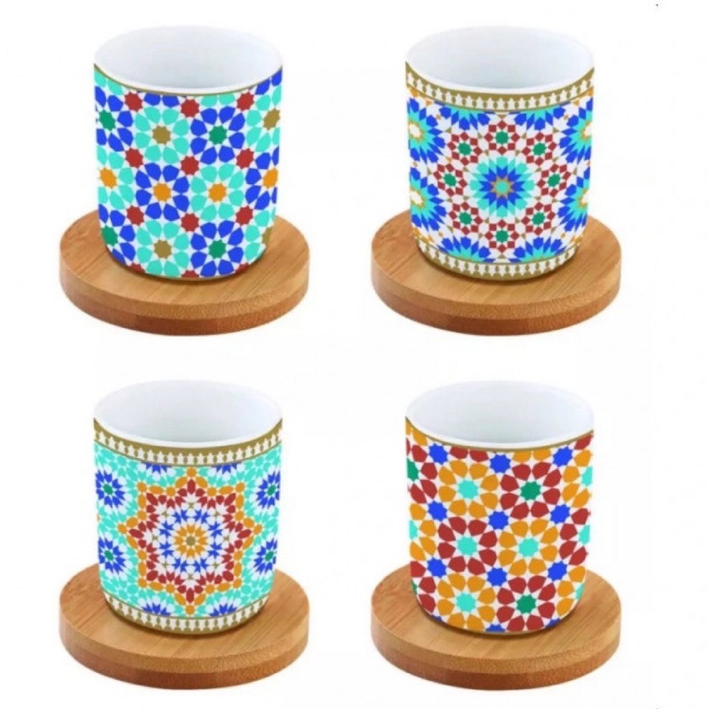 The Marrakesh Collection: The Box of Four Espresso Cups & Bamboo Saucers