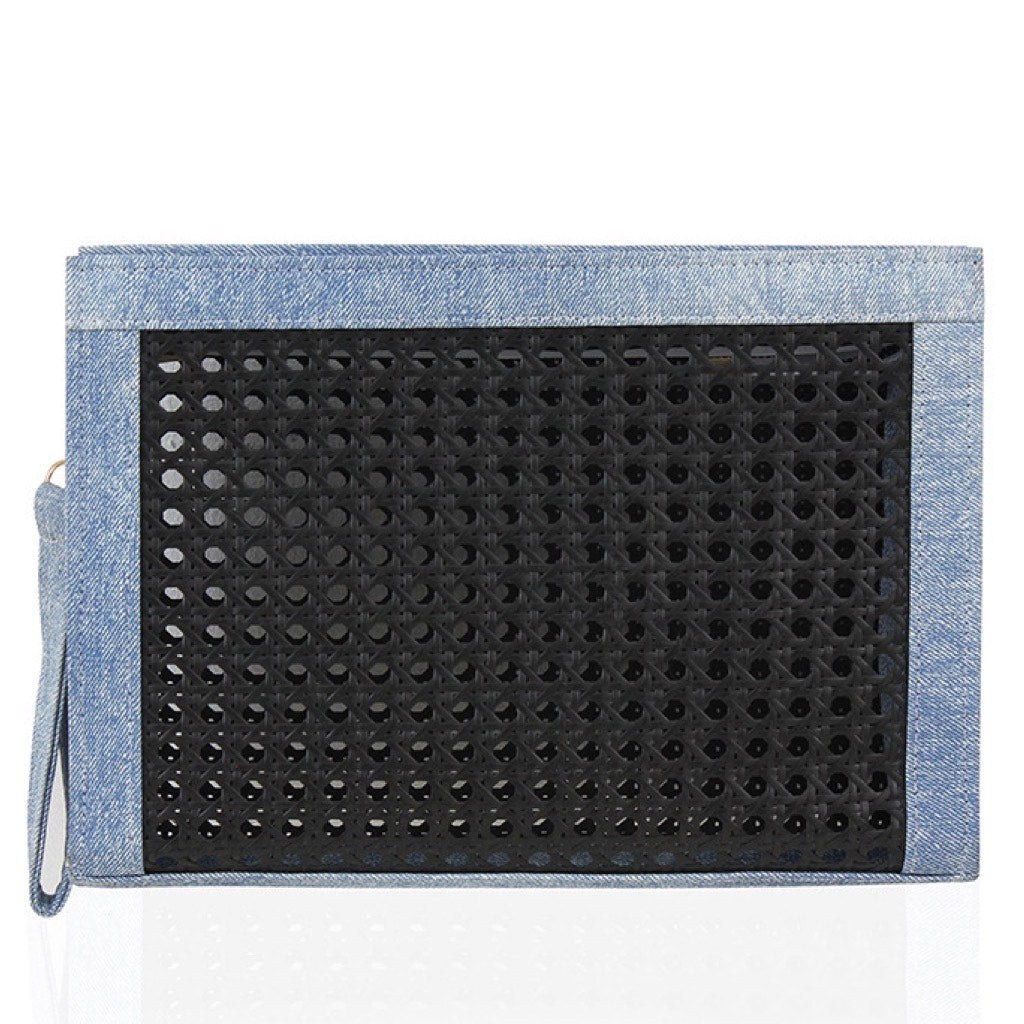 The Black Canne Clutch in Denim