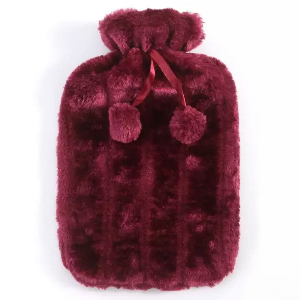 The Fluffy Hot Water Bottle & Cover In Burgundy