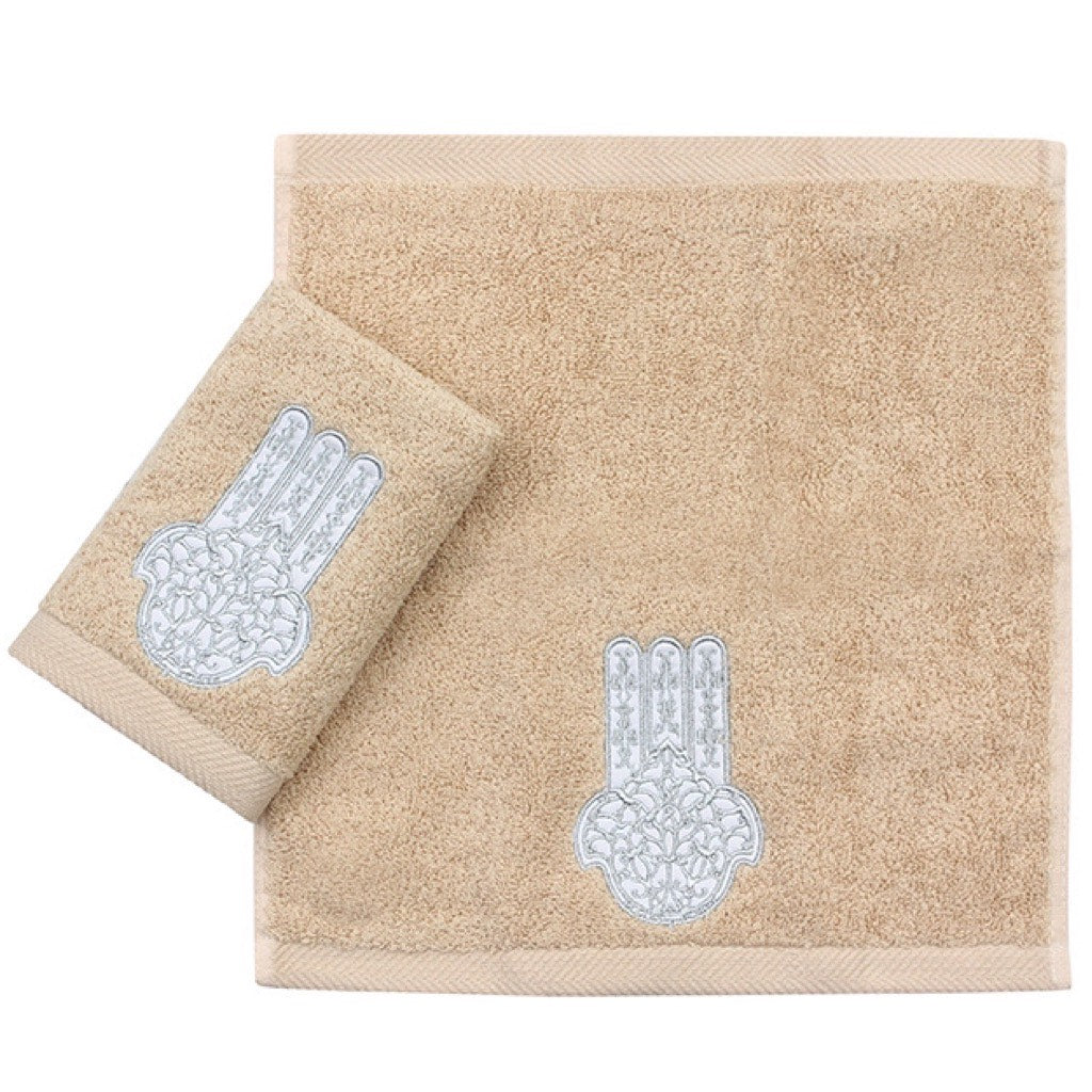 The Egyptian Silver Kaff Guest Towel Set In Beige