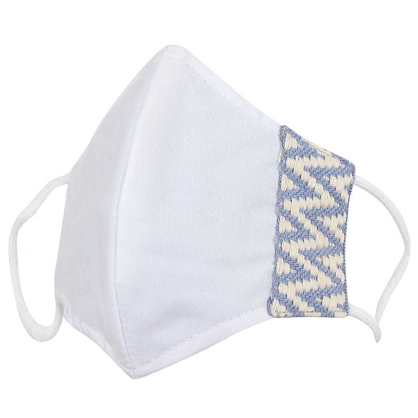 The Blue Embroidered Sides Face Mask In White