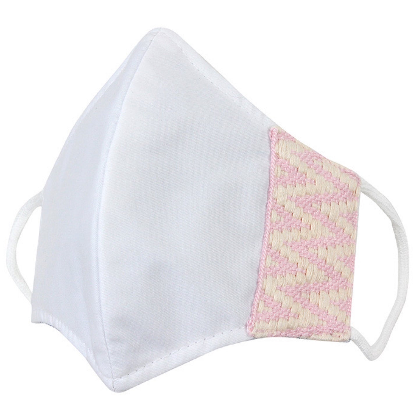 The Pink Embroidered Sides Face Mask In White